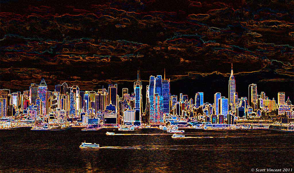 new york city skyline at sunset. New York City Skyline,